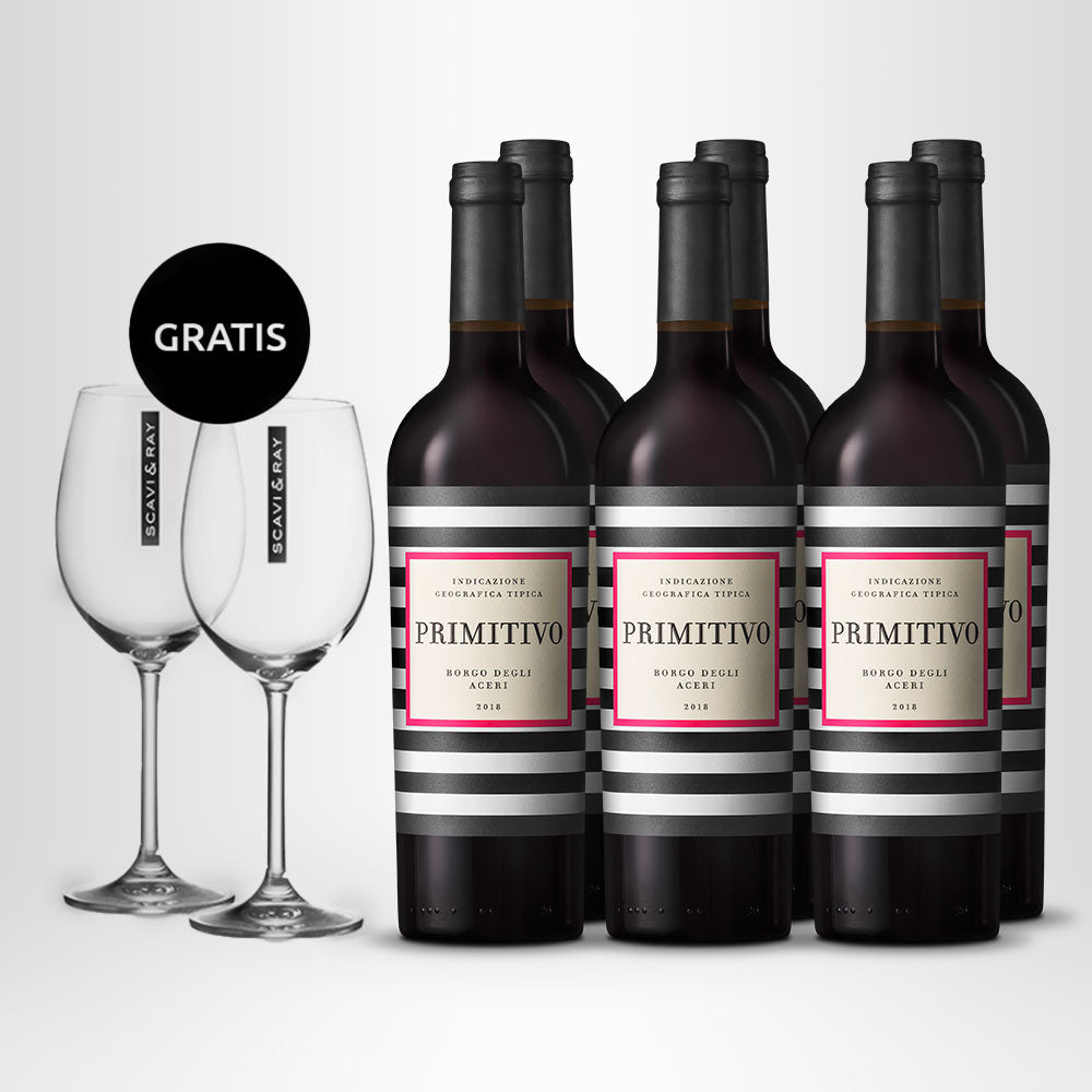 Puglia Primitivo IGT Set (6x + – 2x GRATIS Weinglas 0,75l)